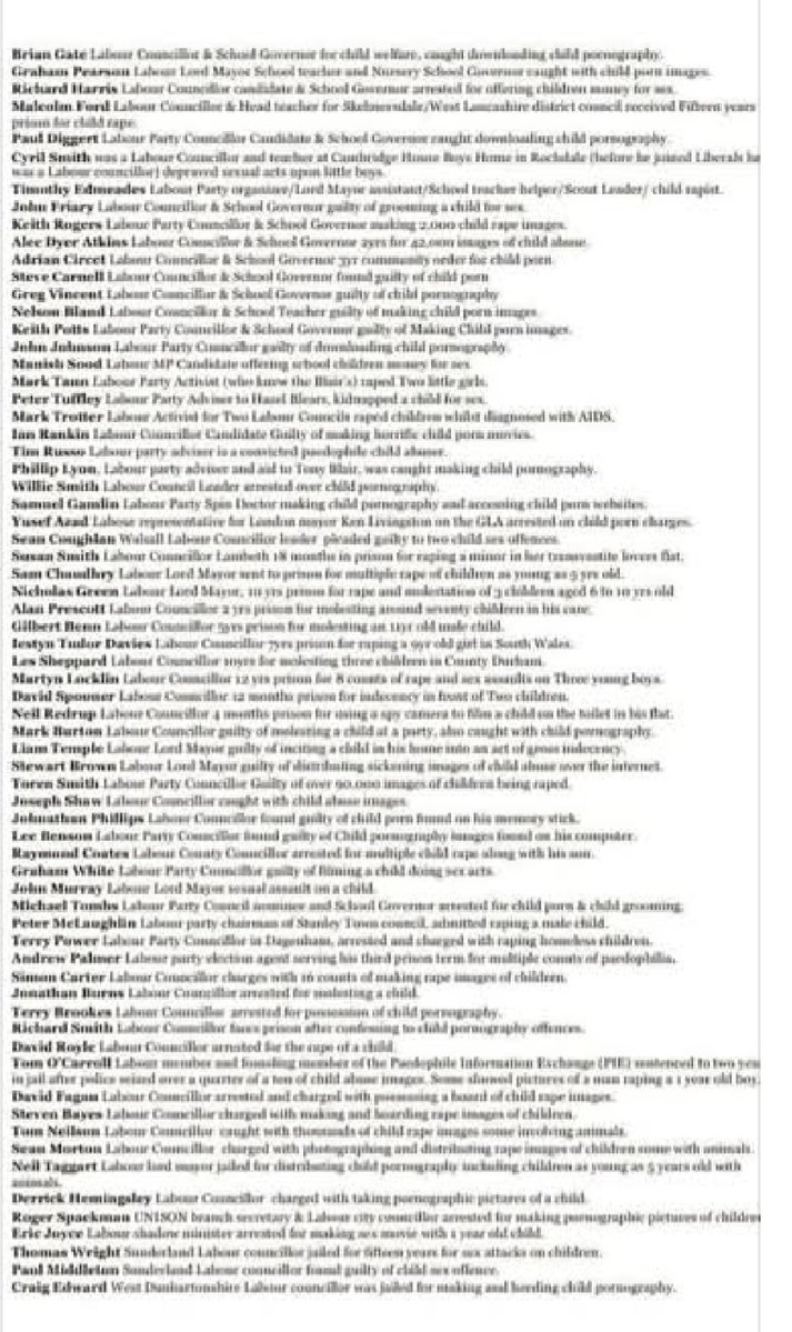 Altheman7's tweet photo. @Keir_Starmer You wonder why Labour doesn't want a Pakistani muslim Rape Gangs enquiry 
List of Labour members arrested for disgusting crimes against children 
That's only the ones we know about https://t.co/G2hFOo3S1e
