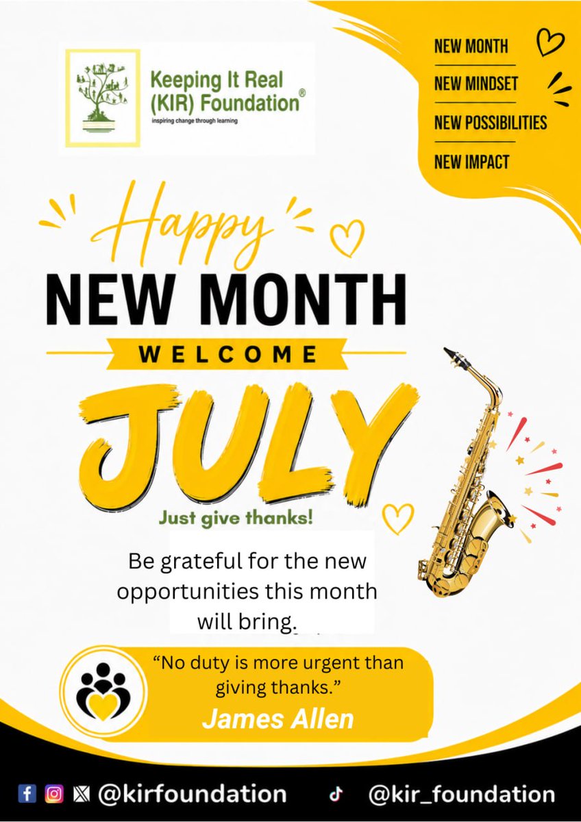 kirfoundation's tweet photo. #HappyNewMonth!
July is here. Pause. Reflect.
Give thanks.
Celebrate the wins.
Learn from the setbacks of the past 6 months
Honour those who stood by you.
Gratitude turns progress into purpose!
๐ฌ What are you grateful for this July?
Reply & tag them.
#JulyGoals #Grateful https://t.co/xwQPpj5rrk