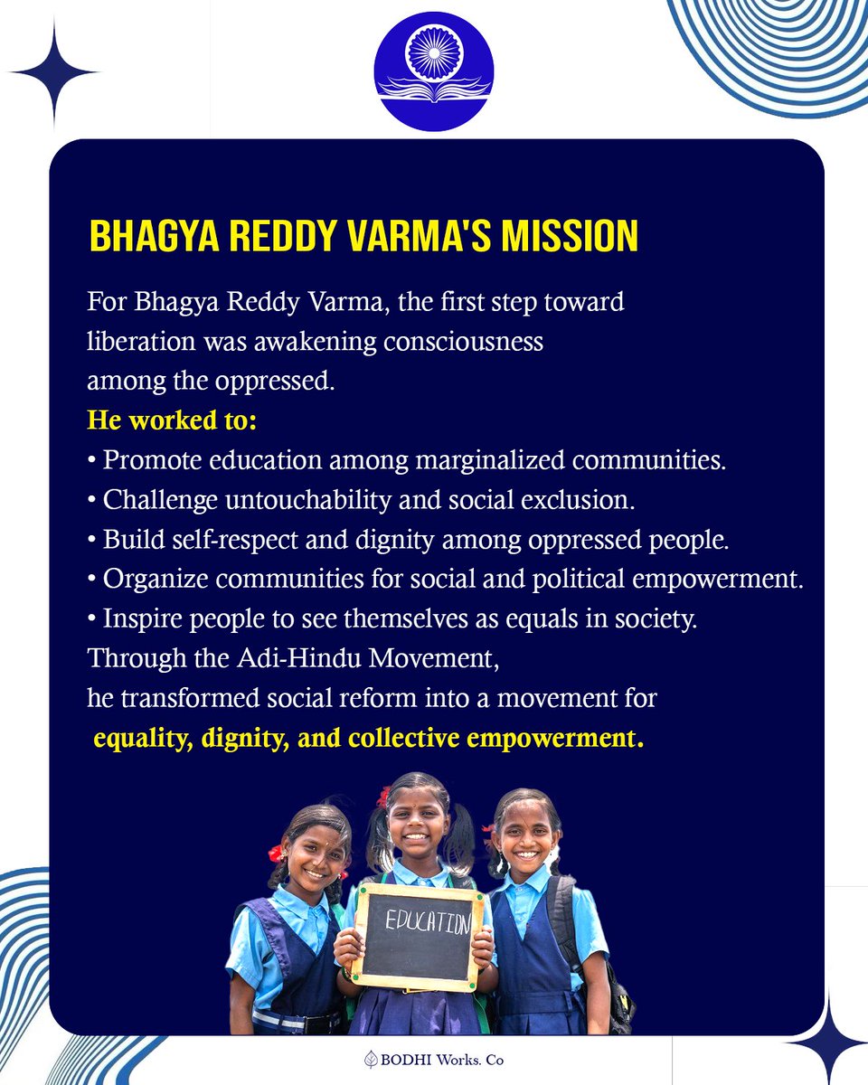 BARC_HYD's tweet photo. Part 1 continues with Bhagya Reddy Varma's approach to social reform, his mission of education and self-respect, and the foundations of the Adi-Hindu Movement that inspired a new consciousness among oppressed communities.

#BhagyaReddyVarma #AdiHinduMovement #JaiBhim https://t.co/yEObn9lnBR