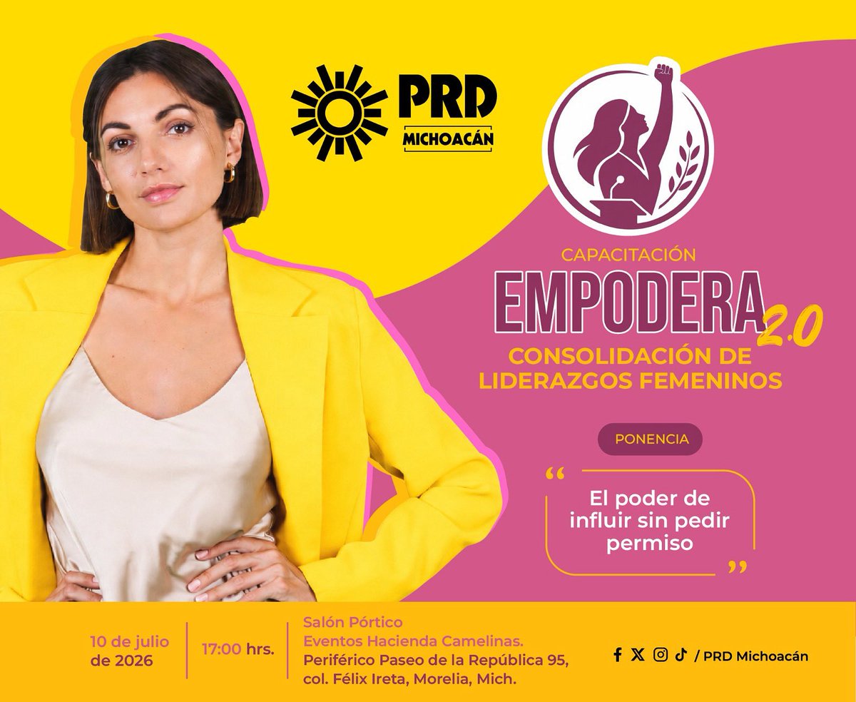 michoacan_prd's tweet photo. Impulsar el liderazgo de las mujeres es construir un mejor Michoacán. 💜 Te esperamos en #Empodera20 este 10 de julio. #PRDMichoacán https://t.co/uF32XHolzd