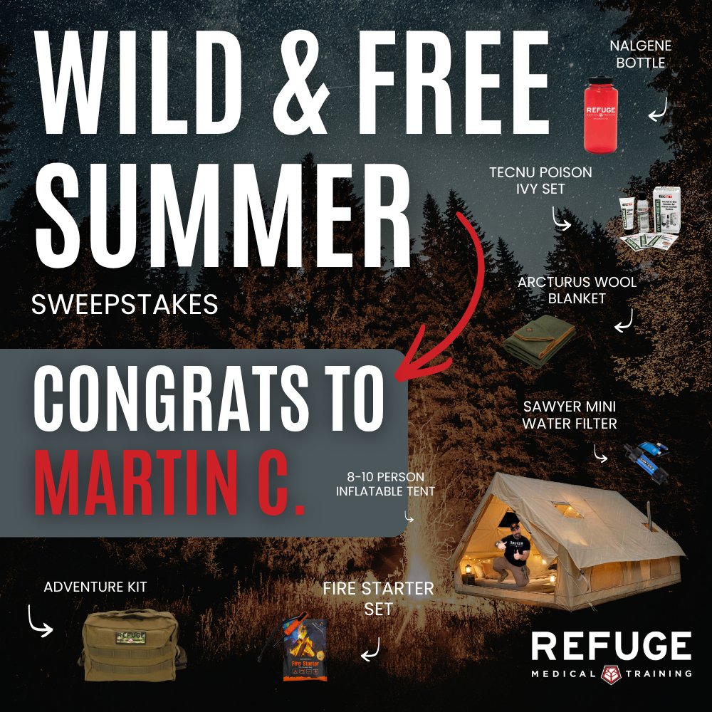 refugemedical's tweet photo. Congratulations to the winner, Martin C. of TX,  of our Wild &amp; Free Summer Sweepstakes! Thank you to everyone who participated 🇺🇸

#refugemedical #refugetraining #refugegiveaway https://t.co/FpjfMk2b0s