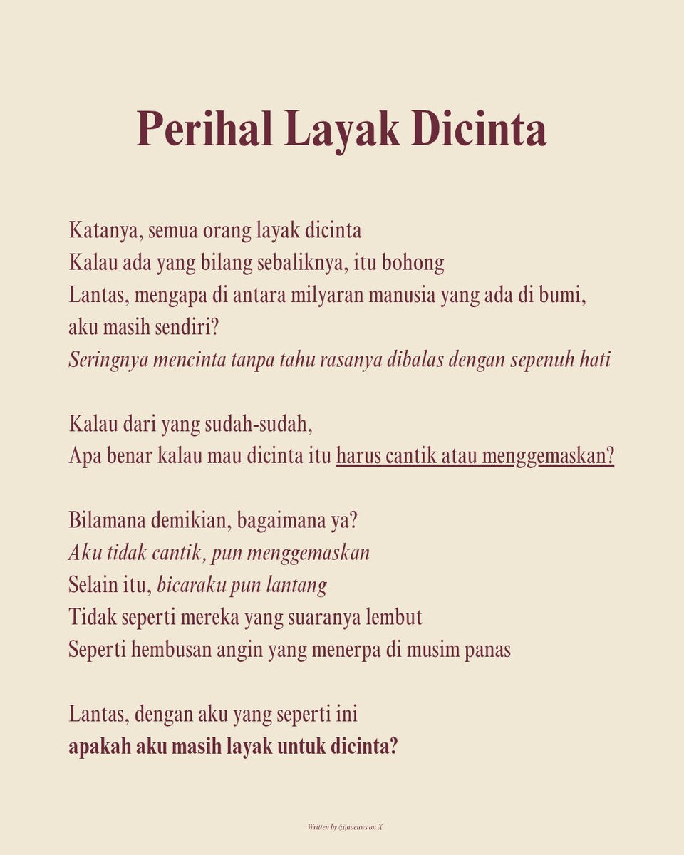 pencorner's tweet photo. Dengan aku yang seperti ini, apakah masih layak untuk dapat cinta dari kamu dan dunia?
🖊️ Abbie https://t.co/8W2rPxFKrx