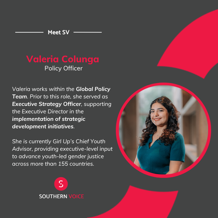 SVoice2030's tweet photo. 👋 The Global Policy Office keeps collecting stars. Today we introduce you to the second member from this office…

Meet Valeria Colunga, Southern Voice's Policy Officer!

Vale supports the development of policy initiatives and strategic engagements, helping ensure that the knowledge generated across our network reaches the spaces where it can make the greatest impact.

💡 Valeria's experience also spans global youth leadership, international diplomacy, and advocacy for gender justice

🎓 Education: Bacherlos’ degree in Latin American Studies, and Master's degree in Global Governance and Diplomacy

📍 Location: Mexico 🇲🇽 and United States 🇺🇸🤠

Vale brings amazing energy, insight, and a strong commitment to inclusive global governance. She helps ensure that Southern Voice remains connected to key global conversations.

💬 Ever wondered how Global South research can influence international policy agendas? Leave questions to Valeria, if you have them! ⬇️