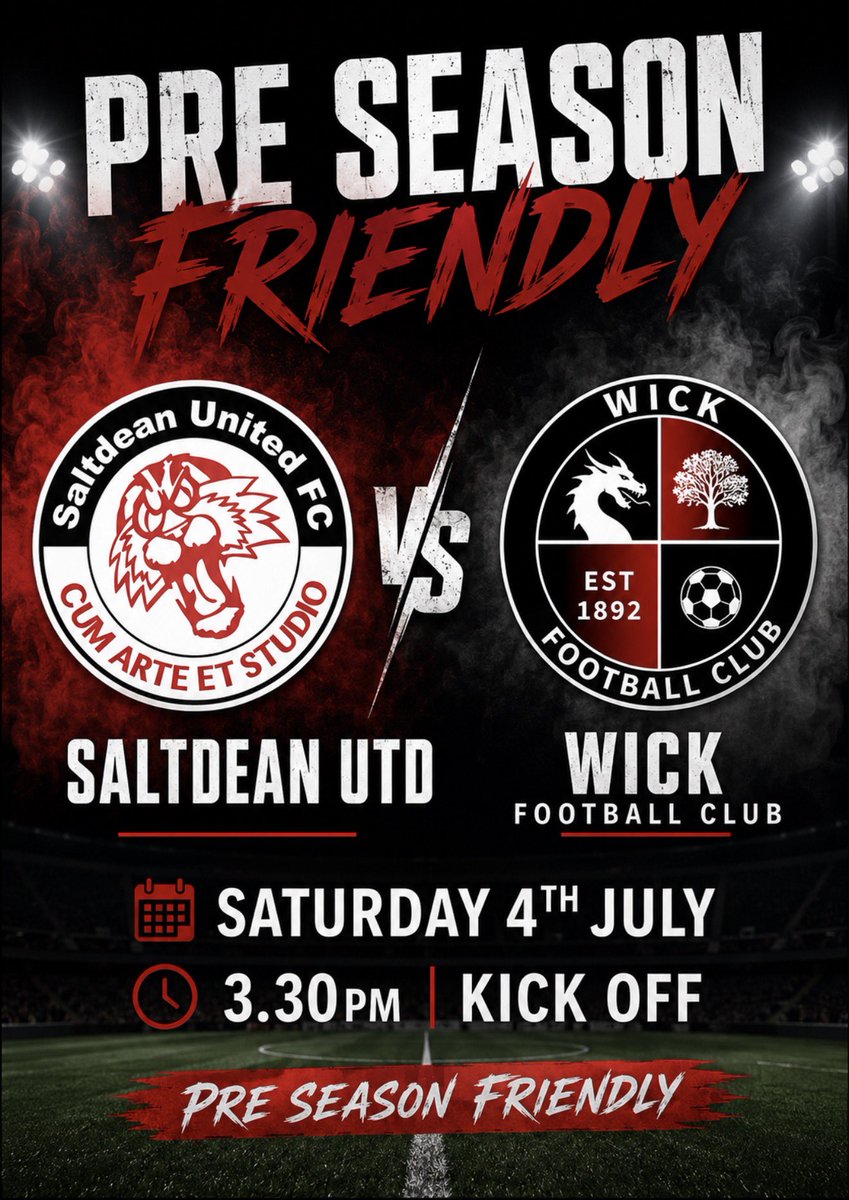 wick_club's tweet photo. We travel to Saltdean on Saturday for our first pre season friendly 🔴🐉⚫️
Hill Park Stadium 
Saltdean Vale, BN2 8HJ https://t.co/r6JOUgi9Wm