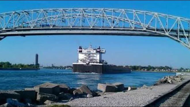A picture of the Blue Water Bridge that runs between Sarnia, Ontario (Canada) and Port Huron, MI (USA).