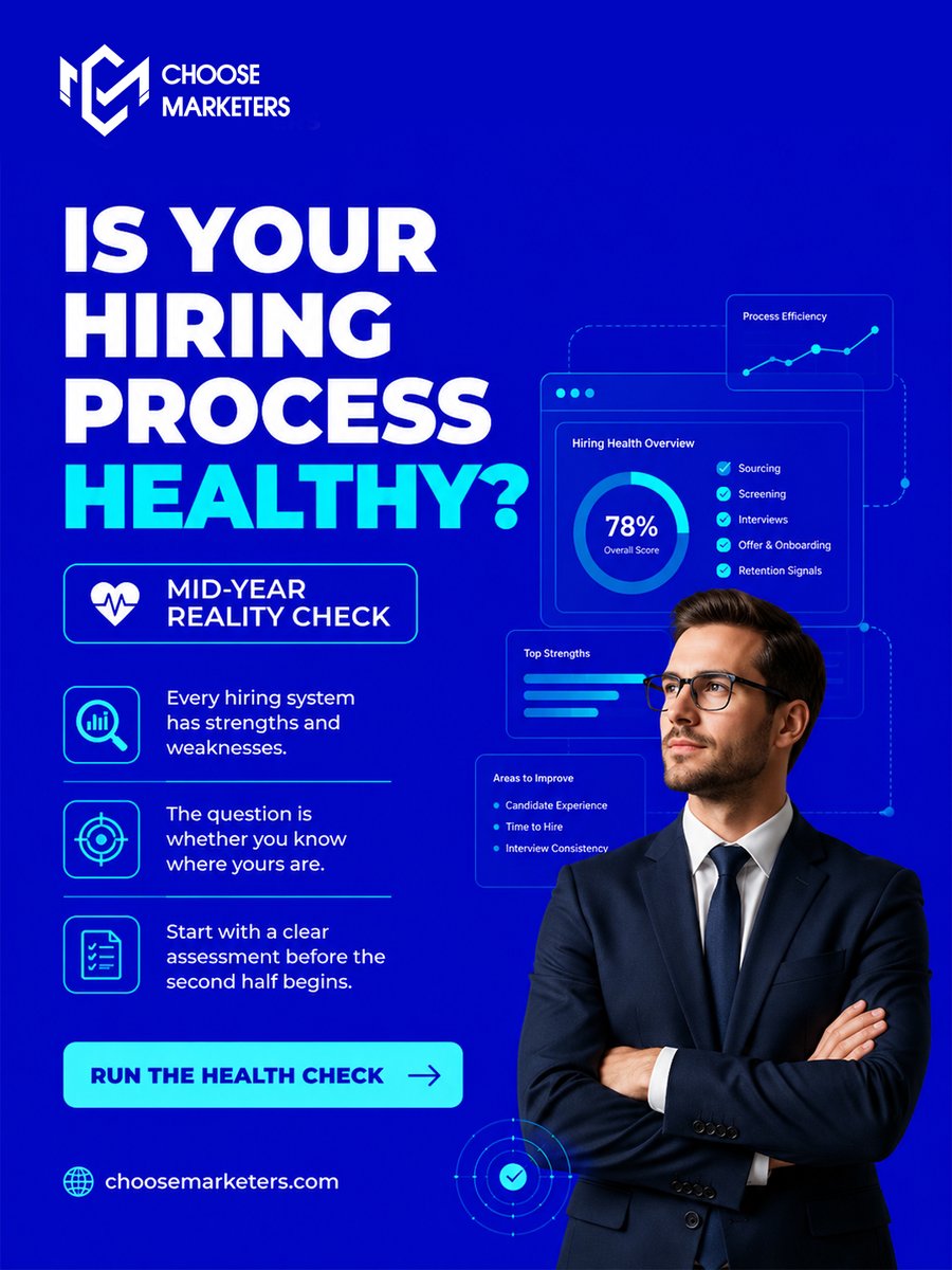 ChooseMarketers's tweet photo. Mid-year is a great time for a hiring health check.

Review your process.

Measure what matters.

Fix bottlenecks before Q3 accelerates.

Healthy hiring systems create better teams.

#Hiring #Recruitment #MarketingLeadership #ChooseMarketers https://t.co/1tYPclhWEs