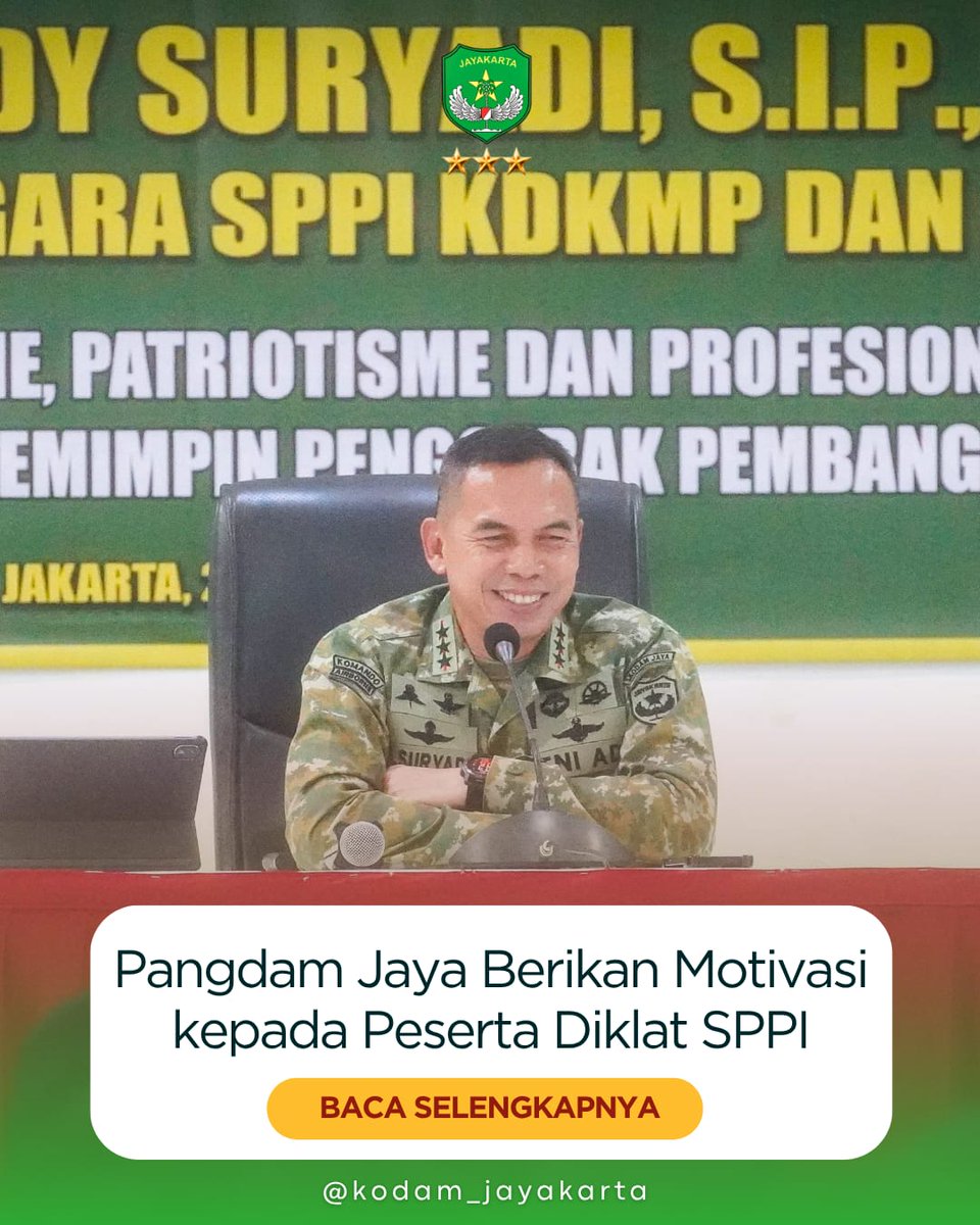 KodamJayakarta's tweet photo. Pangdam Jaya Letjen TNI Deddy Suryadi, S.I.P., https://t.co/qyYiaadeLy. Berikan Motivasi kepada Peserta Diklat SPPI KDKMP dan KNMP Tahun 2026, bertempat di Aula Serbaguna Rindam Jaya.
https://t.co/rZIRir1YmG

#KodamJaya #PangdamJaya #sppi #kdkmp #knmp https://t.co/Epqk0u7d0C