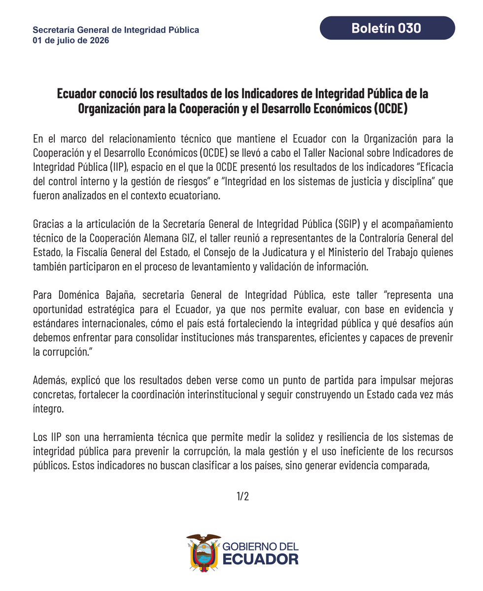 Secretaría General de Integridad Pública EC tweet media