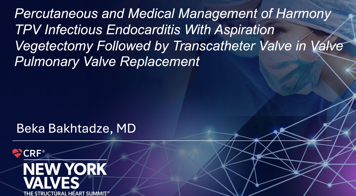 BekaBakhtadze's tweet photo. Just presented a case of Harmony TPV MSSA infective endocarditis managed fully percutaneously @ #NYvalves:
Initial vegetectomy with #angiovac for obstruction, followed by a #P4010 Palmaz to optimize the landing zone for a successful #26S3 ViV in a #22Harmony 2 years later https://t.co/O48TNWiH8H
