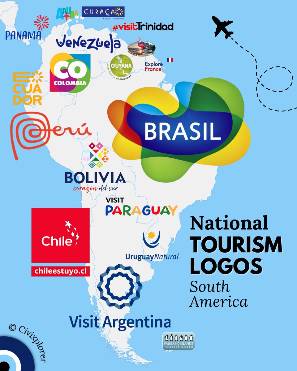 Civixplorer's tweet photo. ✈︎ National tourism logos in South America. Which is your favorite? https://t.co/XrtvvMXT4I