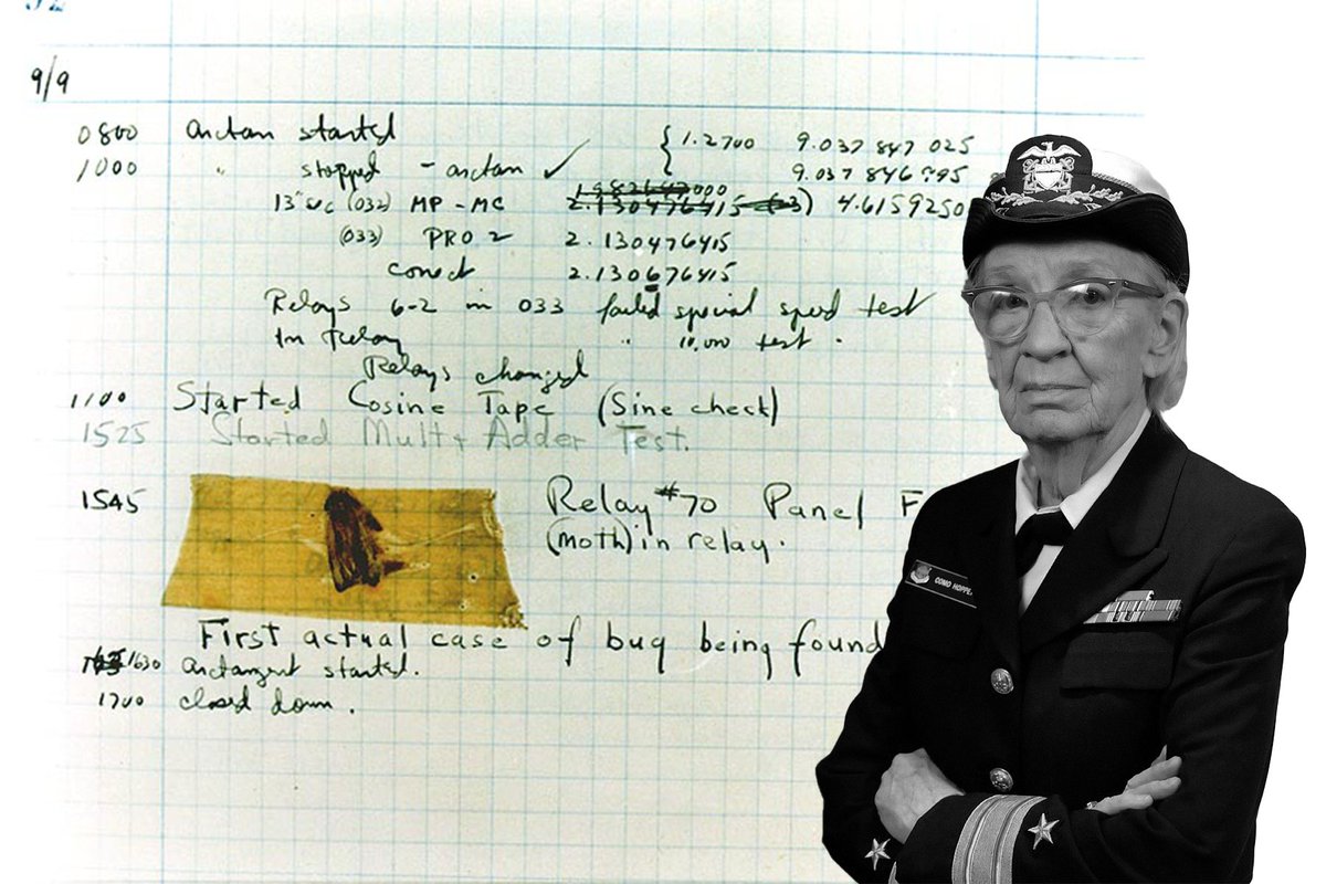 PhysInHistory's tweet photo. In 1947, the Harvard Mark II was completed. One of its key operators was Grace Hopper, a pioneering computer scientist. She popularized the term debugging after an actual moth was found causing issues in the system. https://t.co/9U9raS8mgB