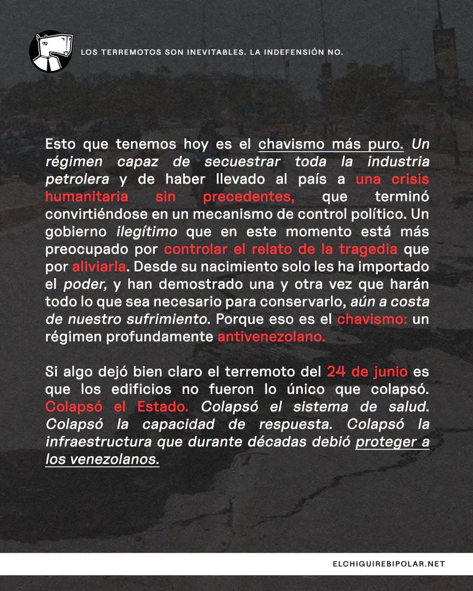 Naky's tweet photo. @ChiguireBipolar Los terremotos son inevitables. La indefensión no https://t.co/QX5E6JmhuG https://t.co/ITftFA7v4F