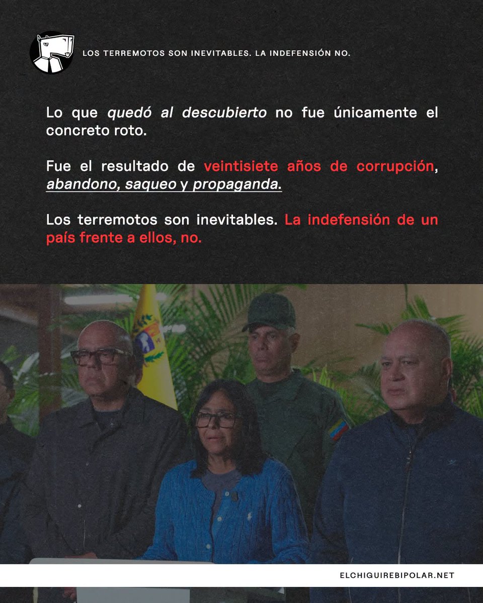 Naky's tweet photo. @ChiguireBipolar Los terremotos son inevitables. La indefensión no https://t.co/QX5E6JmhuG https://t.co/ITftFA7v4F