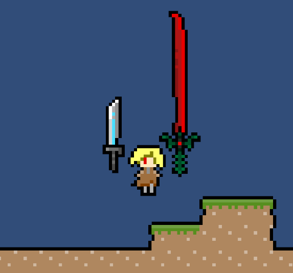 sakuria1209's tweet photo. 鋭意制作中のゲームのキャプチャ
剣の大きさをプレイヤーに対してどれぐらいにすればいいか悩み中 https://t.co/eFP0WKLQiz