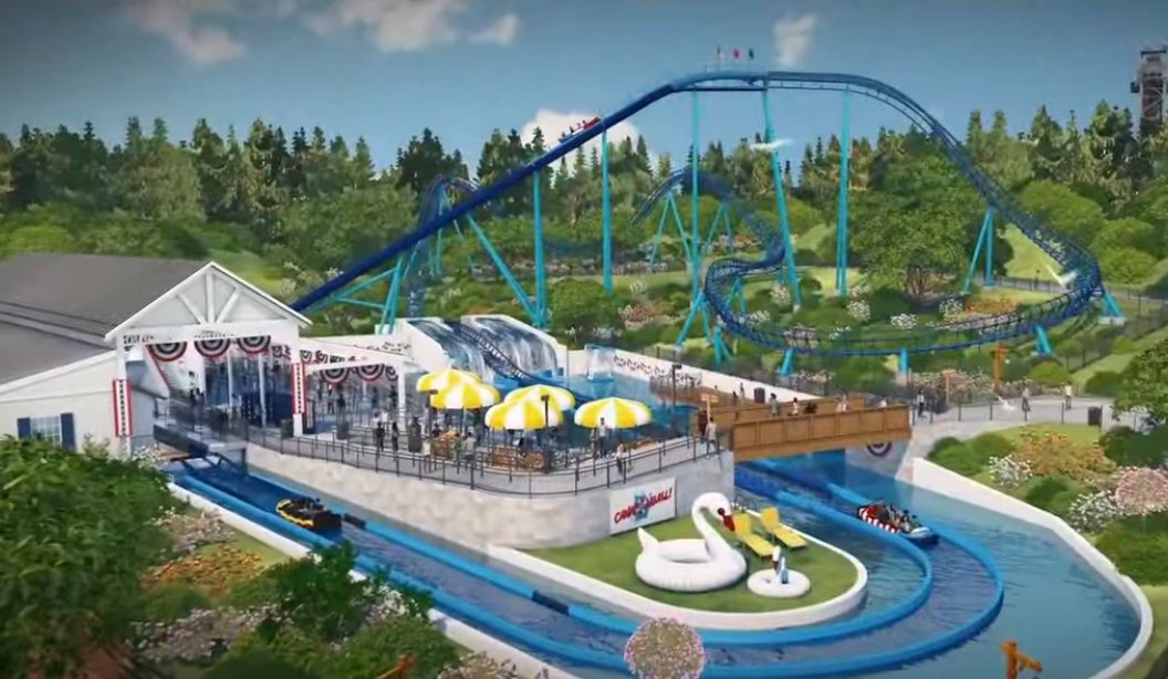 marcusleshock's tweet photo. JUST IN: @HolidayWorld in Santa Claus, Indiana unveils CANNONBALL!, a new water coaster coming in 2027! 

The $22 million attraction from MACK Rides will feature 8 passenger vehicles that take riders up 90 feet and hit a top speed of 45mph. 

CANNONBALL! will be themed to a Fourth of July community center pool party with a longstanding cannonball dive competition. And the theming doesn't end there. The seven boats will all be themed after different novelty inner tubes:

Strawberry
Watermelon
Doughnut
Stars and Stripes
Holiday World rainbow
Patriotic popsicle
Red & white stripes

The ride will feature five total drops before a final splashdown. You'll then float past a giant inflatable swan sculpture of "Ron the Swan" and "Ron Swan's Son" before you head back into the station.