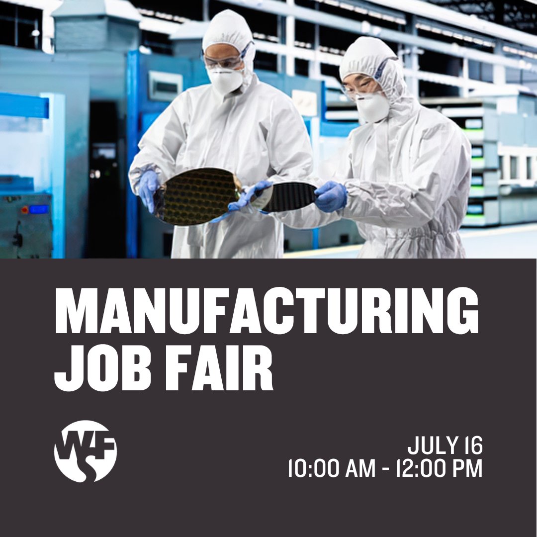 wfscapitalarea's tweet photo. Are you looking for a new career opportunity in manufacturing? Join us at our upcoming Manufacturing Job Fair and connect with local employers who are actively hiring!

It's all happening on Thursday, July 16 at our North Center. Get your tickets: https://t.co/bTkZeN6hmS https://t.co/BZWZD0vfcU