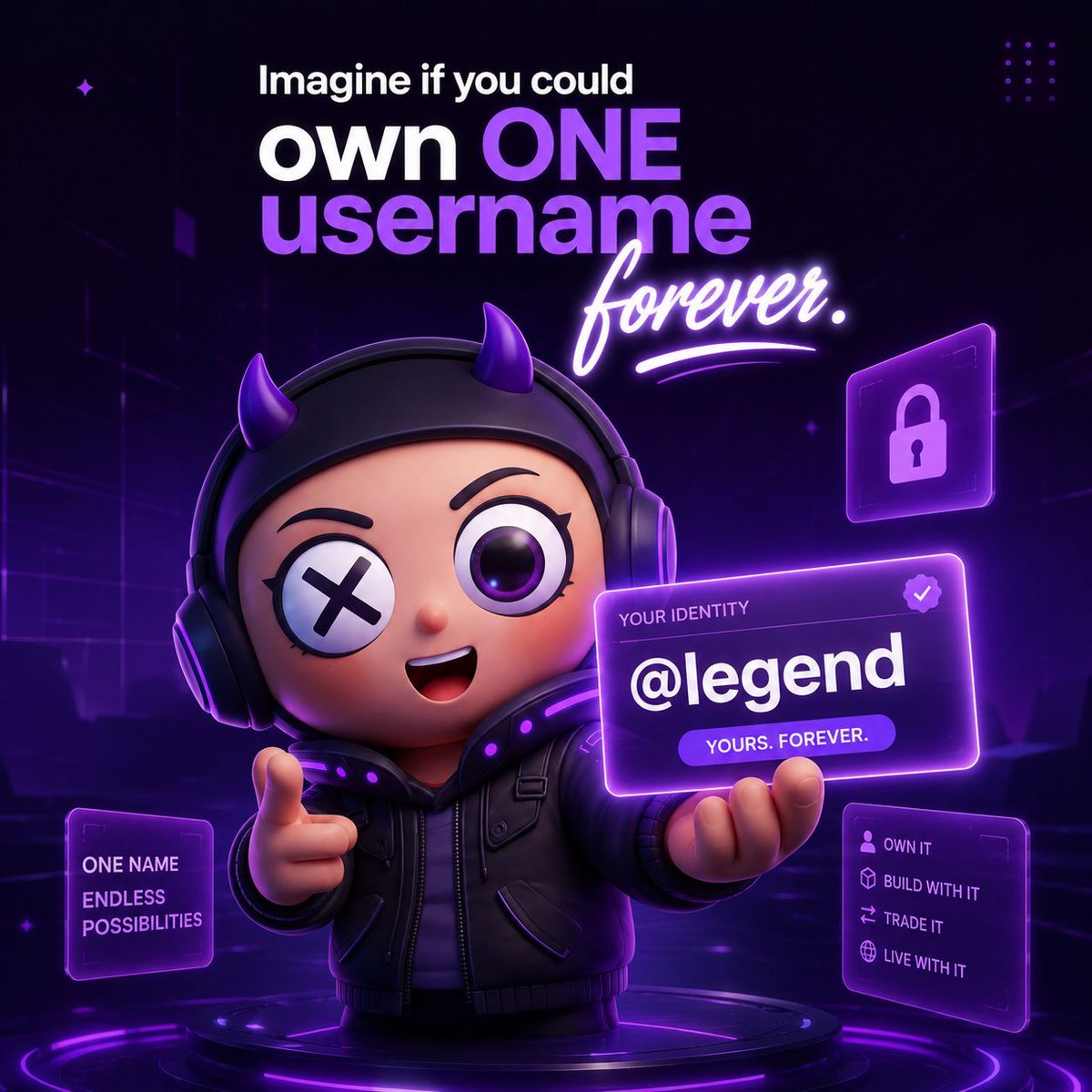 COBOXmetaverse's tweet photo. Imagine if you could own ONE username forever.

Would you mint:

• your real name
• your gaming alias
• your brand
• your company

👇 https://t.co/yF4aSLsFJu