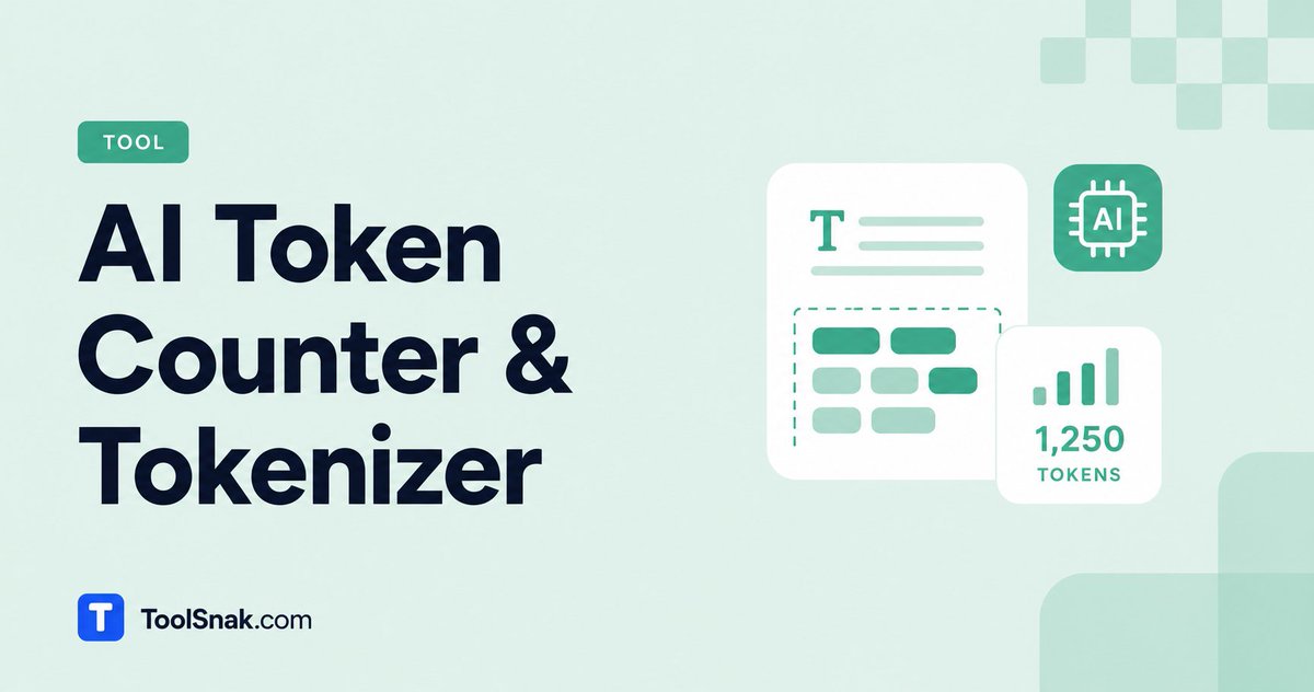 ToolSnak's tweet photo. AI Token Counter – Count Tokens for GPT-4o, Claude &amp; Gemini Free | ToolSnak

https://t.co/Bt5fwBGfJU

👉 AI Token Counter &amp; Tokenizer | Free Online Tool | ToolSnak

#AITokenCounter #GPT4 #Claude #Gemini #LLM #PromptEngineering https://t.co/Jcsd1QdxgS