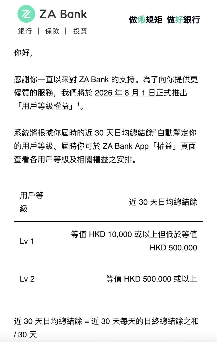yomunsam's tweet photo. ZA Bank要根据账户结余划分用户等级了，
猜测可能是把正好在7月底结束的拼团等级权益挪过来做用户等级权益 https://t.co/XI9Fsq18Nw
