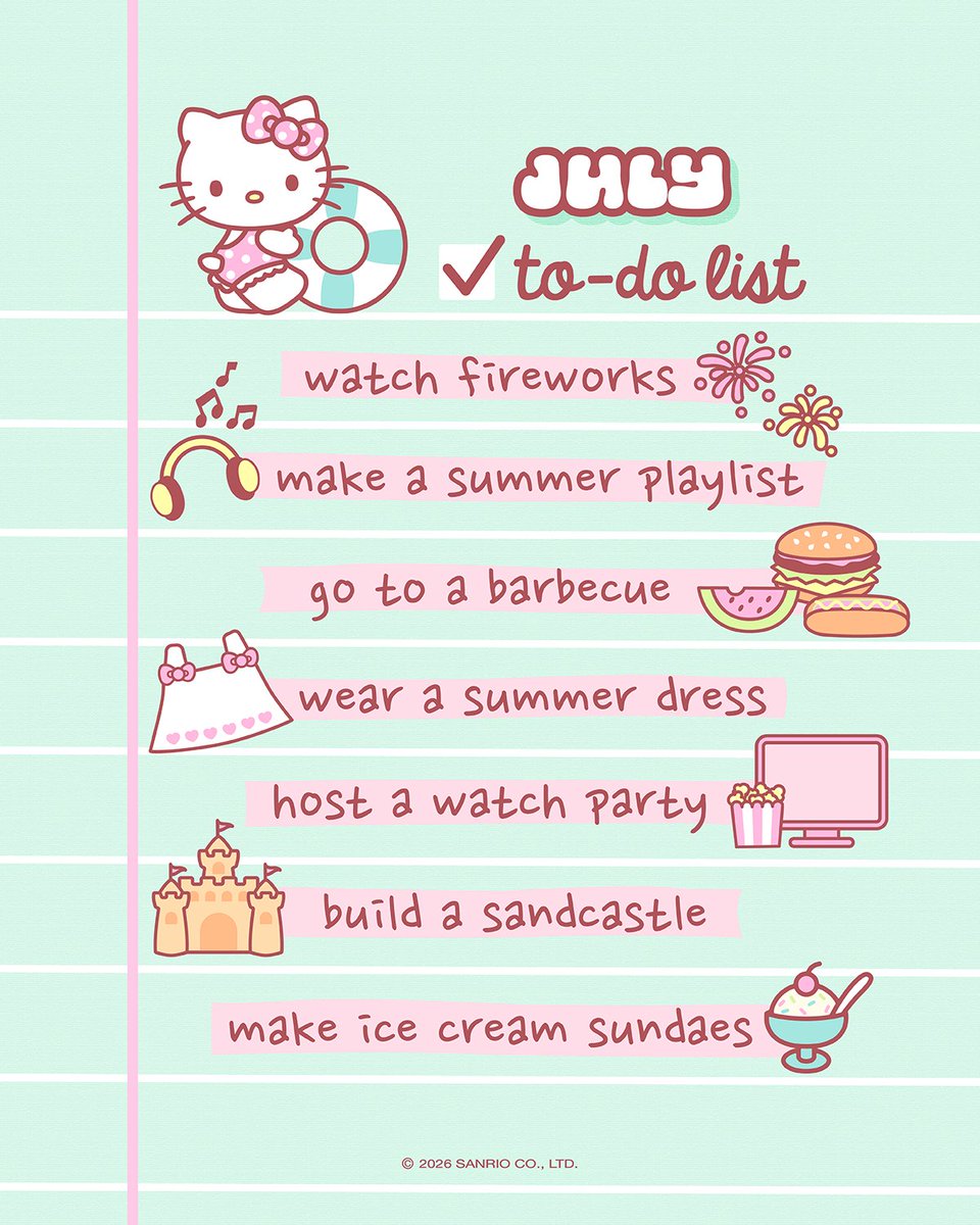 hellokitty's tweet photo. #WellnessWednesday: Make room for joy this July ☀️💗 Which activity would you check off first? https://t.co/KDdgRh3eHy
