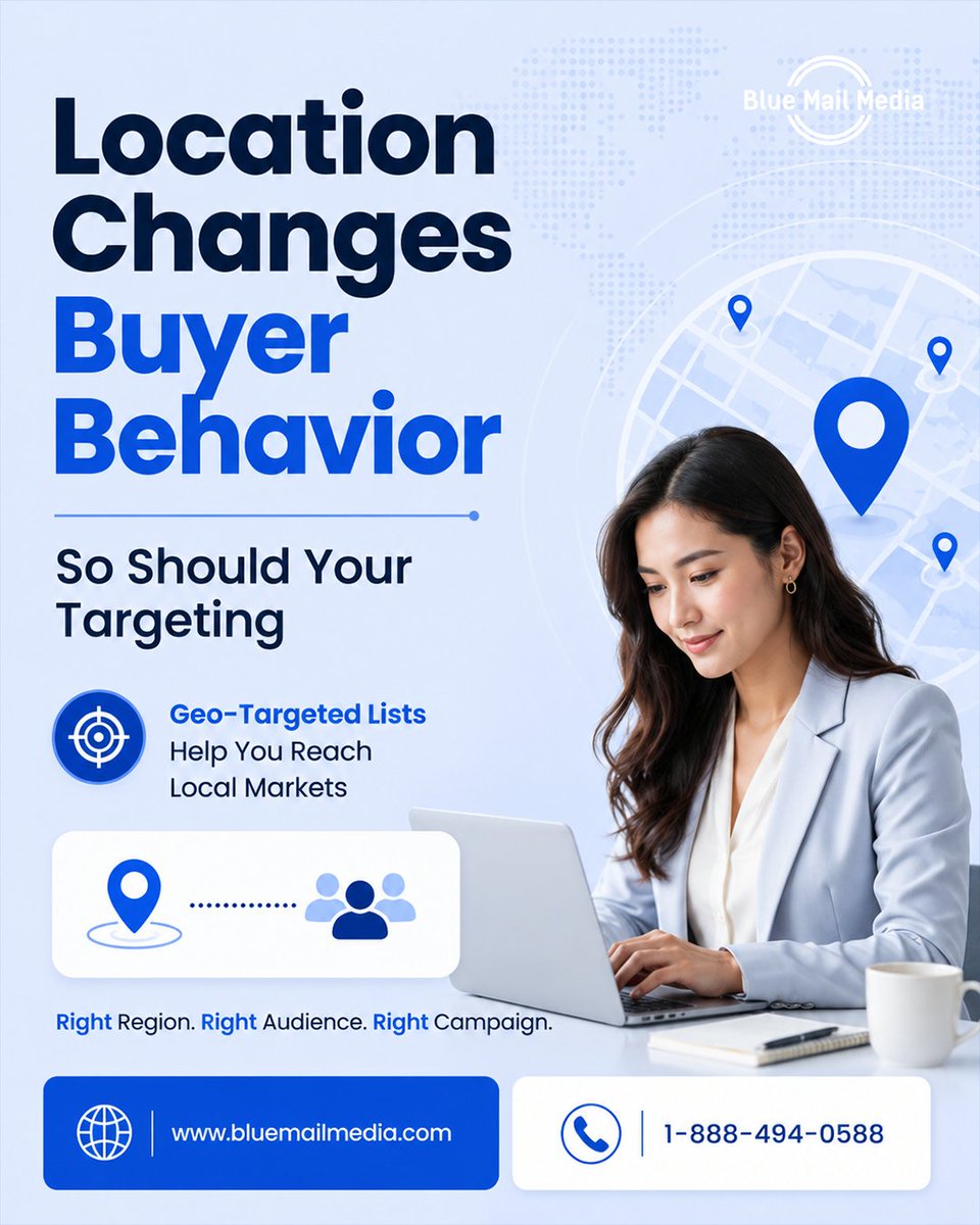 BlueMailMedia's tweet photo. Location matters in B2B marketing.

Reach prospects by region with geo-targeted email lists built for stronger local relevance and better campaign results.

https://t.co/T4McpYeJBR

#GeoTargeting #B2BMarketing #EmailLists #LeadGen #Marketing https://t.co/WGpZ3ijKr7