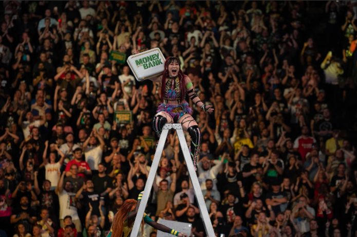 USANetwork's tweet photo. IYO Sky and Damian Priest both won their first briefcases 3 years ago at Money In The Bank! #WWE #WWEThrowback https://t.co/s280k9PDV3