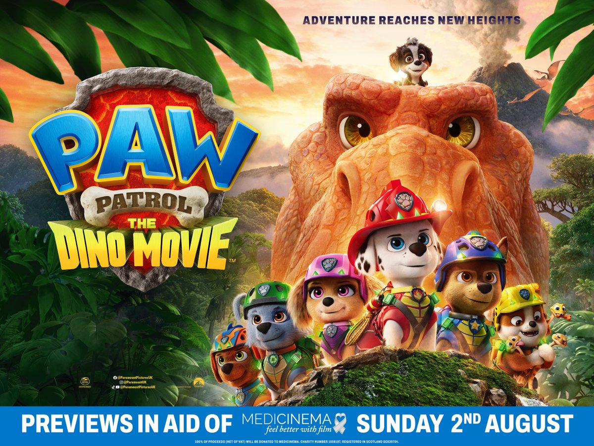 cineworld's tweet photo. An adventure of prehistoric PAWportions awaits! 🌋 🦖

Paw Patrol: The Dino Movie is NOW ON SALE at Cineworld! Out on August 6, with previews in support of @MediCinema on August 2.

August 2 🎟️ https://t.co/tx8xIfs8PS
From Aug 6 🎟️ https://t.co/uRCl6CI4zJ https://t.co/sORuL0kc2N
