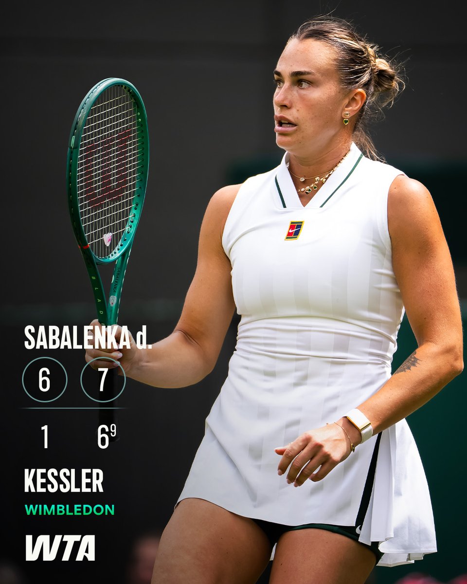 WTA's tweet photo. Through in two 👊

@SabalenkaA is into Round 3 after a MAMMOTH second-set tiebreak!

#Wimbledon https://t.co/958JucAHWR
