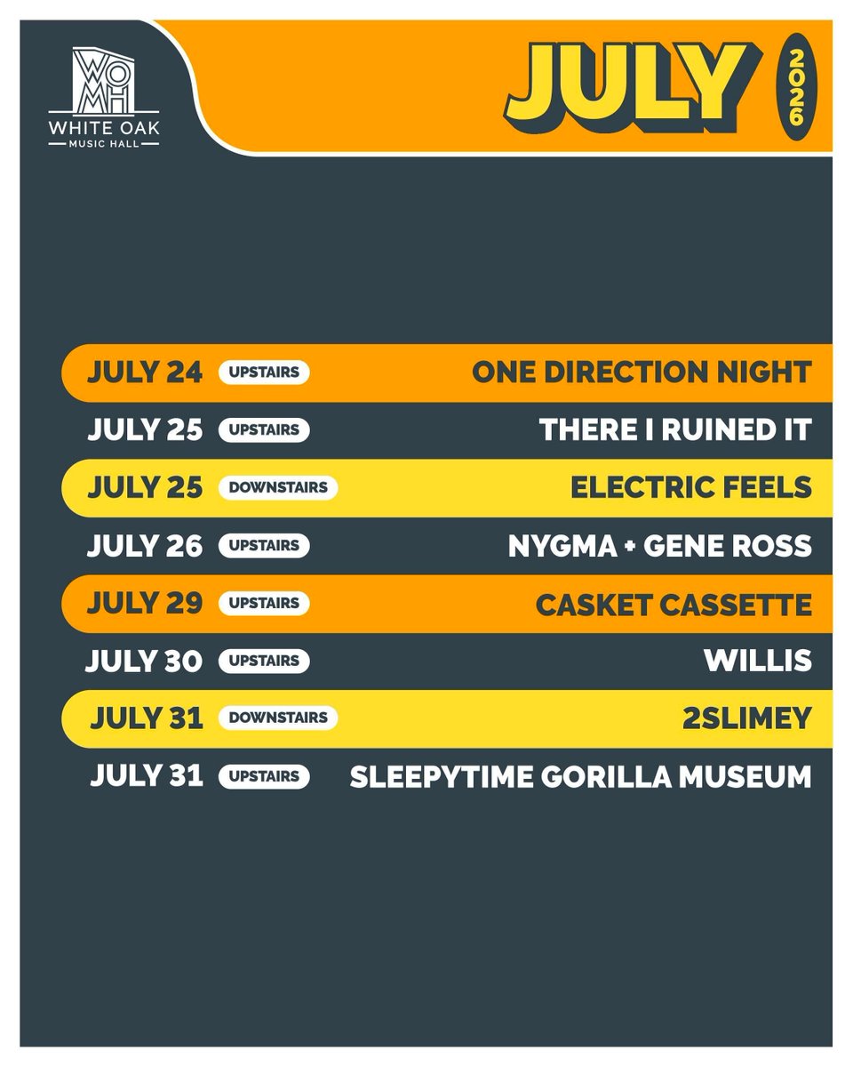 WhiteOakMH's tweet photo. July at White Oak Music Hall 🔥 The calendar is packed with can't-miss shows. Which one are you headed to? 👀

Get your tickets now at https://t.co/iHxTOh967W ✨ https://t.co/MmZkBXKzEs