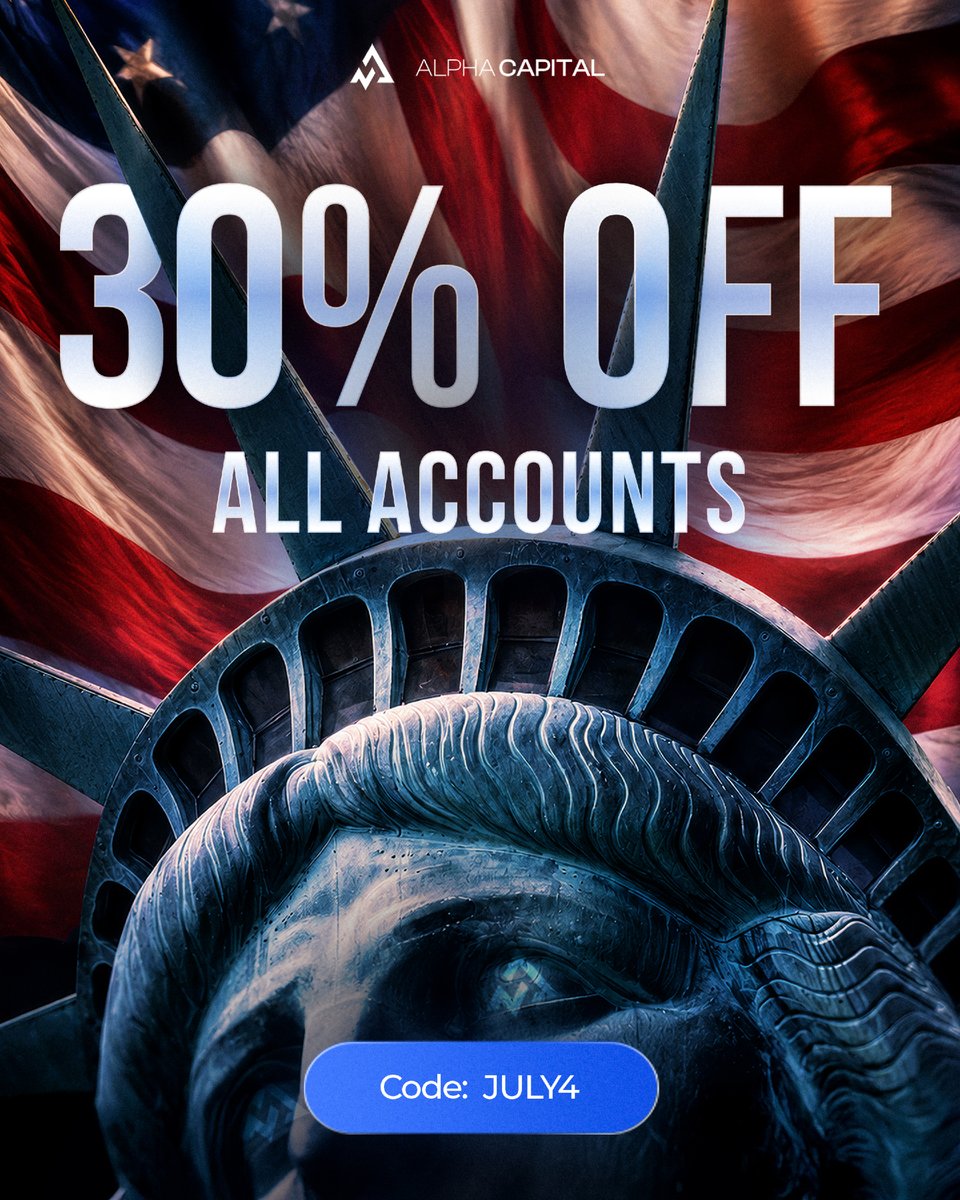 AlphaCapitalUK's tweet photo. 30% OFF. The Independence Day offer! ⌛️

If you’re serious about your trading performance, treat this as an investment in your career. Whether you’re scaling up or getting your first account, 30% off across the board is the perfect way to get started.

Use code JULY4 at checkout. Claim your funding now.

#AlphaCapitalGroup #TradingMotivation #FundedTrader #IndependenceDay #PropFirmLife