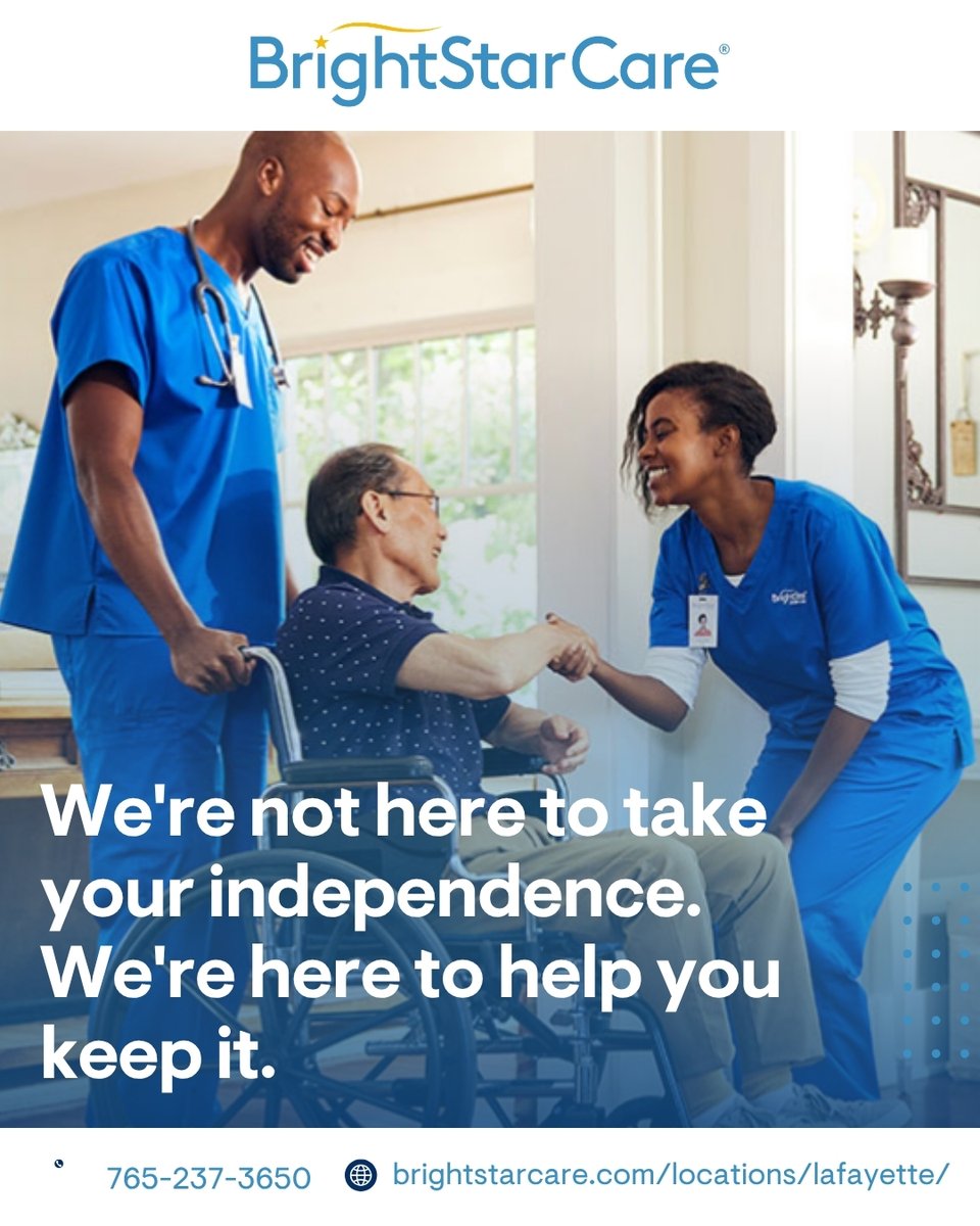 BrightstarLaf's tweet photo. At BrightStar Care of Lafayette, our caregivers aren't here to take over. They're here to make sure you never have to slow down just because life got a little harder

Call: (765) 237-3650
Learn more: https://t.co/JcYQMQ21LC

#HomeCare #LafayetteIN #BrightStarCare #Independence https://t.co/j36GdsKWUN