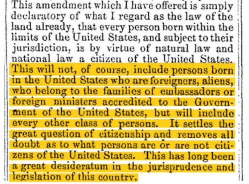 kerwau's tweet photo. @BernieDainton @robinder14 @bourscheid @megynkelly “This will not, OF COURSE, include foreigners or aliens…” 

- Author of the 14th Amendment https://t.co/X7lqjY510M