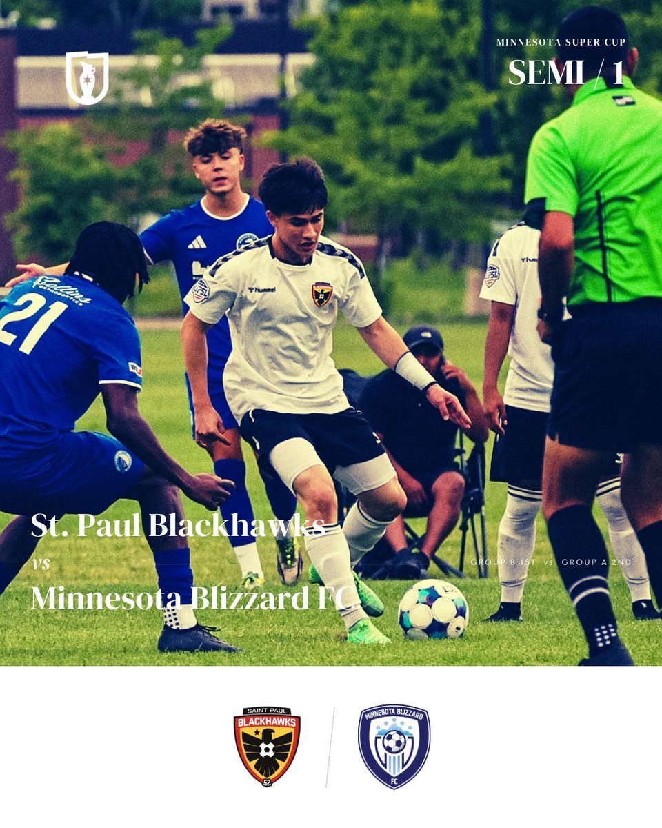 MNSuperCup's tweet photo. Four remain.
SEMI 1 — July 14
St. Paul Blackhawks vs @MN_Blizzard_FC
Dennison Field. 6:30 PM.
SEMI 2 — July 15
@mplscitysc vs 18x26 Academy
Augsburg University. 7:00 PM.
The final awaits.
#mnsupercup
#soccer
#upsl
#usl2
#npsl
#mlsnext
#ussoccer https://t.co/mWs4imMO6v