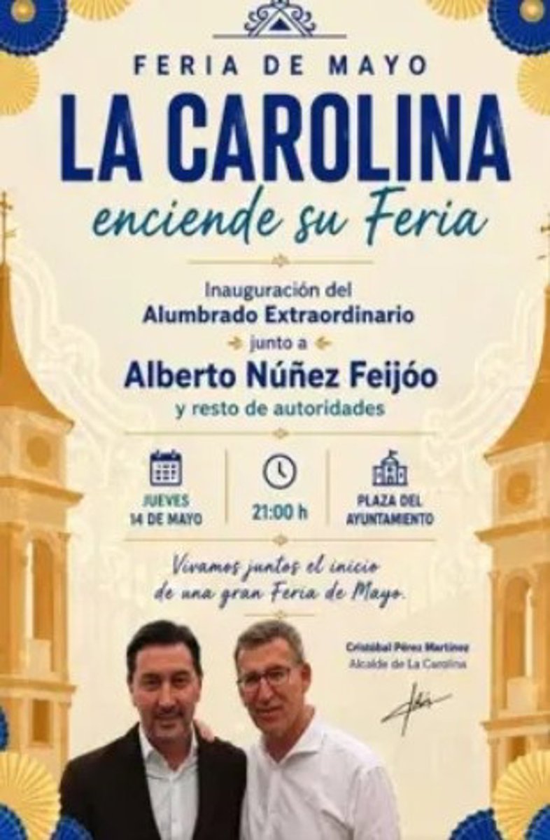 HoraJaen's tweet photo. PROVINCIA | Multa de 300 euros al alcalde de La Carolina por incluir a Feijóo en una invitación institucional de la feria 

https://t.co/VvLPUYG7cS https://t.co/bcgJrBZNcV