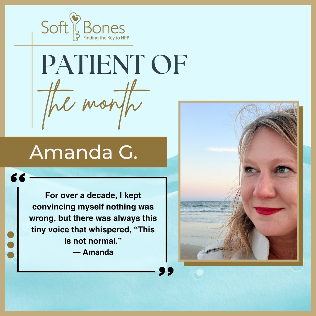 SoftBonesHPP's tweet photo. What happens when the voices in your head and symptoms become too unbearable to ignore? Change. Read Amanda's powerful story of perseverance, diagnosis, and the challenges that followed.
Read below:
https://t.co/ue7q5LMrvz
#SoftBonesHPP #HPPCommunity #PatientoftheMonth https://t.co/LgN4jNfYg9