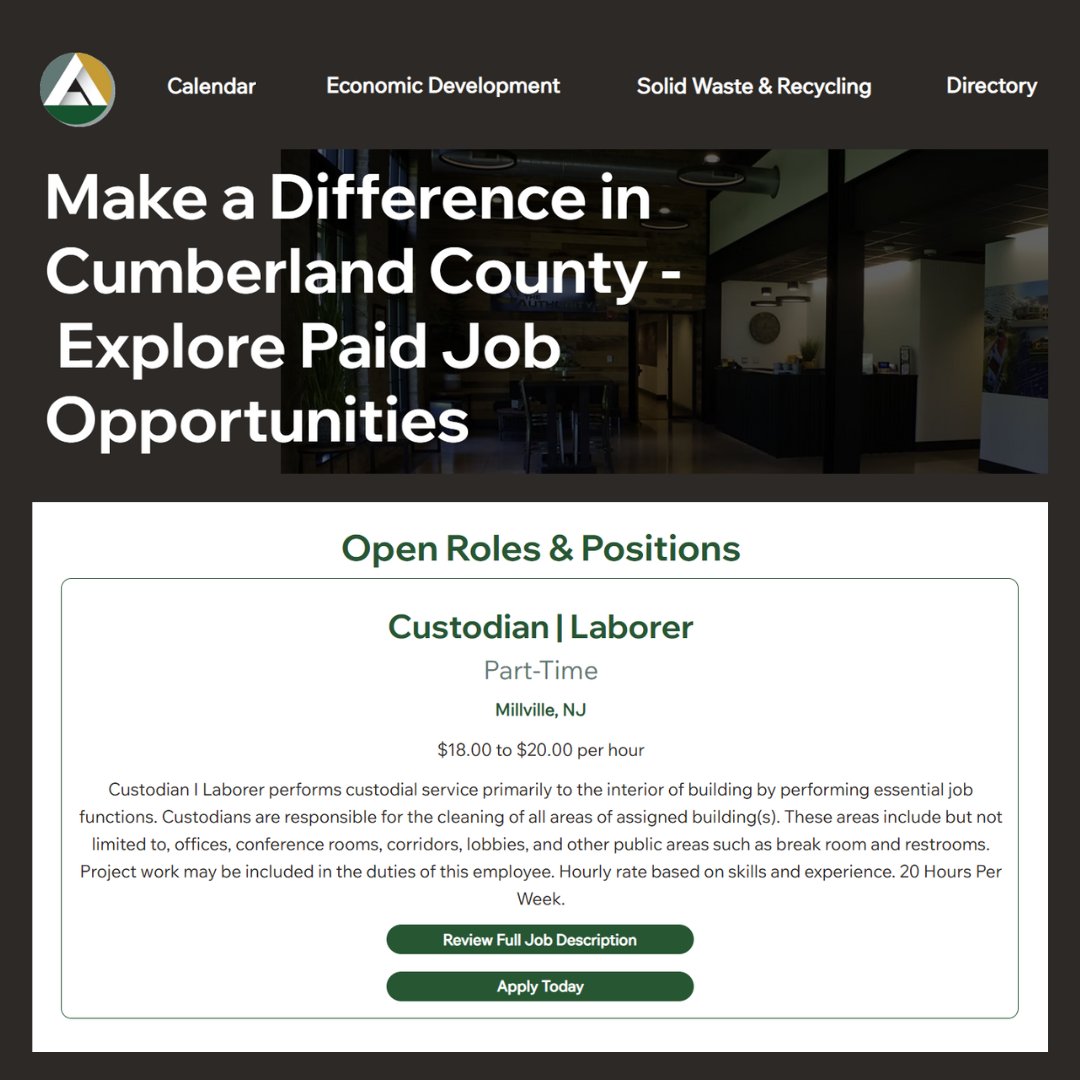 CCIANJ's tweet photo. Exciting employment opportunity!⚠️ We're seeking a Custodian | Laborer at The Authority. Check out our employment page linked below for the full job description. Looking forward to hearing from you! https://t.co/uMwLn5w6PK ➡️ https://t.co/y6t9A0V7Ky