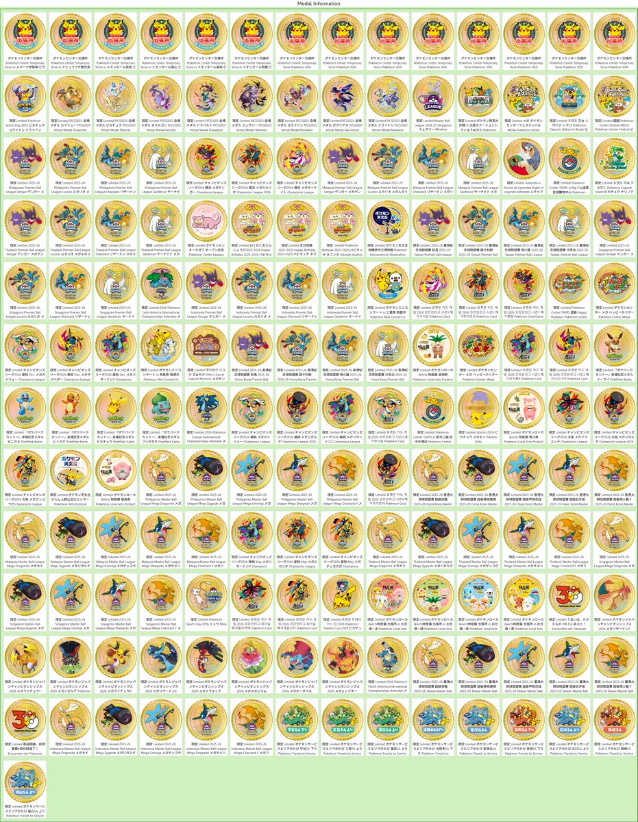 ポケモンホームの期間限定メダル全169種(2026/7/1時点) (大会入賞メダル