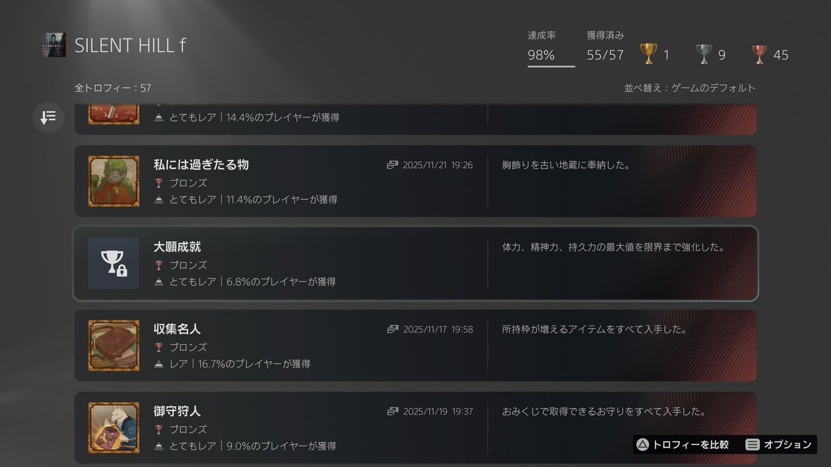 Motchy_0606's tweet photo. サイレントヒルfの五里霧中終わったからトロコン出来たと思ったら1つ取り漏れあった💦
また最初からかぁ😓
もう小夏モード使ってやる🍊 https://t.co/2RDafKHoMT