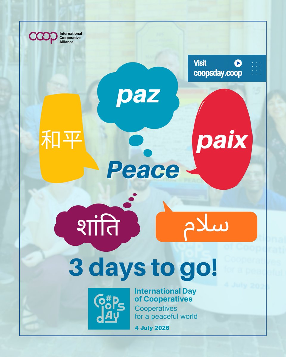 icacoop's tweet photo. 🕊️ How do you say peace in your language?

This #CoopsDay2026 theme is Cooperatives for a Peaceful World.

Reply with your word for peace + where you’re from.

Explore the map, media kit &amp; resources: https://t.co/eR1CPNVvll

#CoopsDay #BuildingBridges https://t.co/YdQiLqMFmz