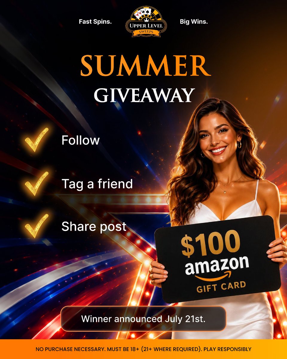 UpperLvlSweeps's tweet photo. JULY GIVEAWAY 🇺🇸

We’re giving away a $100 Amazon Gift Card to one lucky winner.

To enter:
✅ Follow us
✅ Tag a friend
✅ Share this post

Winner announced July 21st. Good luck ✨ https://t.co/sObQCp9Zu5