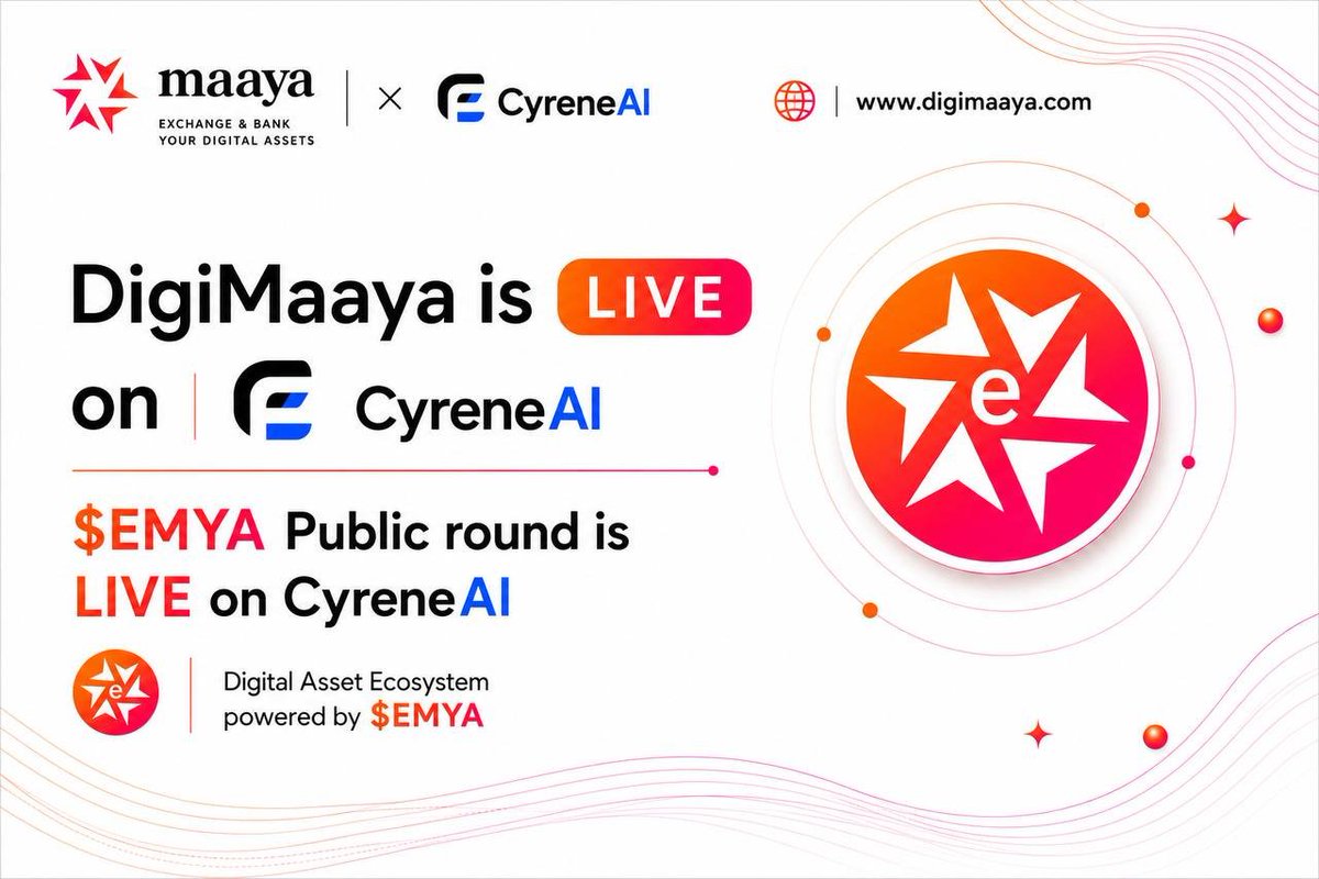 DigiMaaya's tweet photo. A token without an ecosystem is just a ticker.

@DigiMaaya is building the ecosystem around $EMYA.
Our Public round is LIVE on @CyreneAI 🚀

CA:NXEtfhneMMmeFpAPiTDM5tUKW83JEJpBefAcahwcyai

Back the next phase of DigiMaaya.  

Thread 👇 https://t.co/tbl90ZTbwk