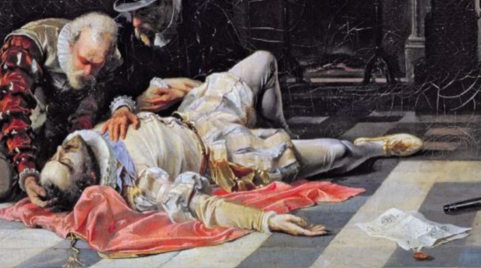 GodPlaysCards's tweet photo. A king had put a price on his head, and a Catholic assassin came to collect it. 

When Balthasar fired his pistol he committed the first head-of-state assassination by handgun in history, and the regicide he carried out would echo through Dutch memory for centuries.

🔷 Philip II of Spain had grown tired of the rebel prince who kept his empire from sleeping easy. In 1580 he issued a Ban declaring William of Orange an outlaw, offering 25,000 crowns, land, and a title of nobility to any man who killed him. It was a king's ransom placed on a single head.

🔷 Balthasar Gérard, a young Frenchman from the Franche-Comté, had carried the idea of that killing inside him for years. Devout, disciplined, and utterly convinced of his cause, he began building the disguise of a life around a single act. He presented himself as a poor Calvinist refugee, the son of a Protestant martyr, and let that story open doors that would otherwise have stayed shut.

🔷 Over months he worked his way into William's confidence at the Prinsenhof in Delft, carrying messages, running errands, becoming a familiar and trusted face. He even accepted money from William to buy new clothes and used it instead to buy the pistols that would kill him.

🔷 On 10 July 1584, William came down the stairs of the Prinsenhof after lunch. Gérard stepped from the shadow of a stone archway and fired at close range. William collapsed on the steps and was dead within minutes, his last breath spent on an appeal to God and to the people he had spent sixteen years defending.

🔷 Gérard did not run but was seized by the household within moments and handed to a city in shock and fury. His execution stretched across days, one of the cruelest (I’ll spare you the details) of an age that had no shortage of cruelty, and by most accounts he met it without ever renouncing what he believed he had done for God and king.

🔷 The rebellion did not die with William. His son Maurice carried the war forward to a settlement Spain could never undo, and the Dutch remembered William as Vader des Vaderlands, Father of the Fatherland. 
 
 🔷Under Maurice, the Dutch army became a model that other European powers studied and copied. The war ground on for decades after William's death, through the Twelve Years' Truce in 1609 and on to the Peace of Westphalia in 1648, when Spain finally recognized Dutch independence outright.

If you are ever around, I recommend you visit the location where it all went down. The Prinsenhof still stands, and the bullet holes are still there in the stairwell wall. 

A small, dark scar left by the afternoon a single shot changed the fate of a nation still being born.

Thanks for sticking with me, 

Until next time.