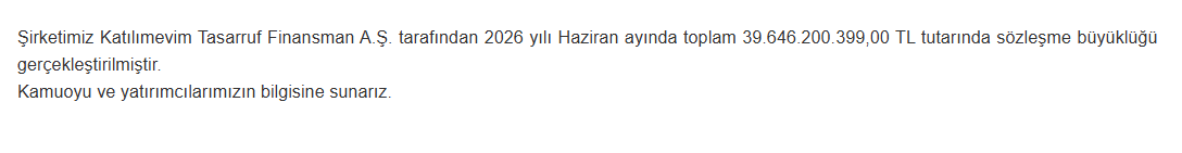 Cebeciosman_tr's tweet photo. #ktlev

Katılımevim, Haziran 2026'da 39,65 milyar TL'lik sözleşme hacmi açıkladı. 📊

DAHA FAZLASI İÇİN TELEGRAM GRUBUMA KATIL !   https://t.co/BOUf53R4G8 

#TUPRS #KTLEV #bofa #halkaarz #Bitcoin #bist100 #borsa #hisse #viop #SONDAKİKA #Borsaİstanbul https://t.co/tkMEYN3LLd