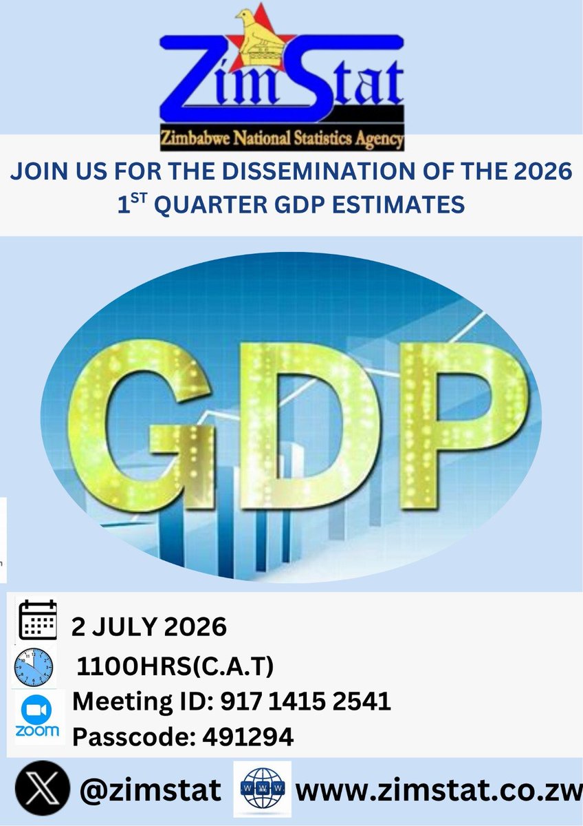 zimstat's tweet photo. Let's meet again tomorrow at 1100hrs for 1st Q GDP Estimates. https://t.co/tcg56dbadU