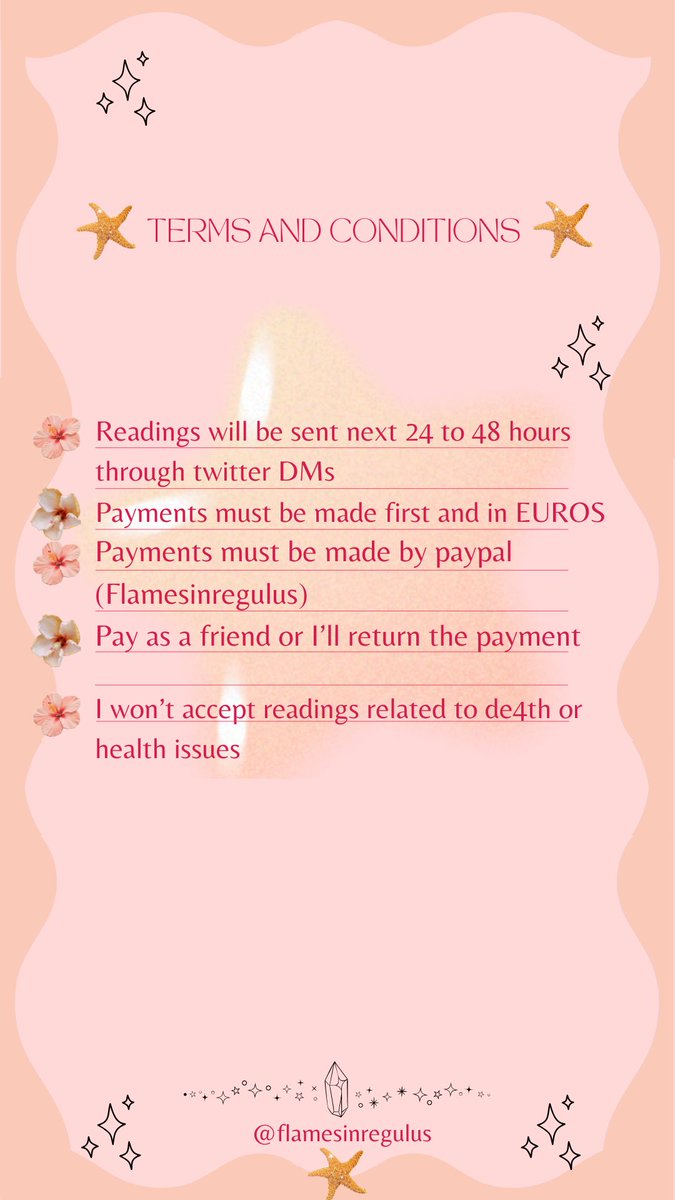 flamesinregulus's tweet photo. ☰ ⌇─➭ 𝙬𝙚𝙡𝙘𝙤𝙢𝙚  ੈ✩‧ ↷ ! 
⊹services are listed below, please read before booking.
⊹ excuse my typos when delivering readings *･῾ ᵎ⌇ ⁺◦ 
⊹ my time zone is (CEST): UTC+2 // Winter (CET): UTC+1
⊹ for further info, ask me by dm, i'll be glad to answer :) https://t.co/n4JtUBe1cx