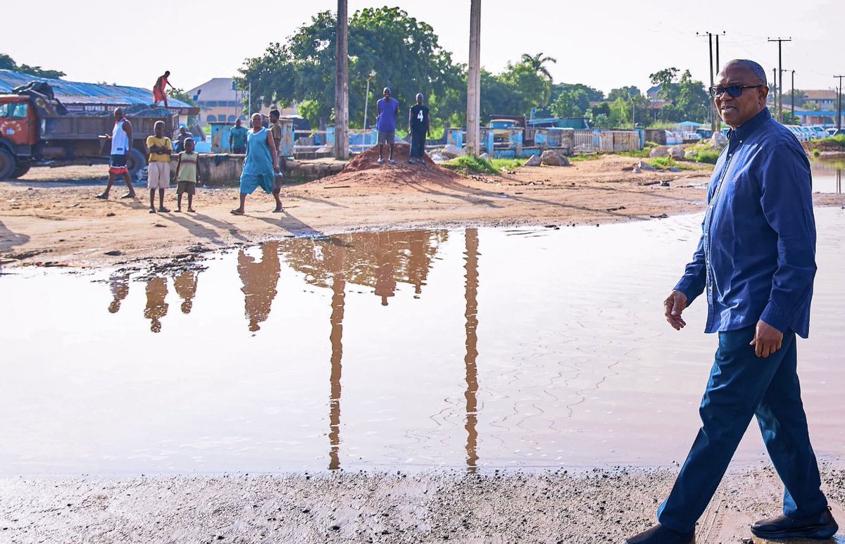 firstladyship's tweet photo. The new Peter Obi is more wawulent &amp; laser-focused. He asked Lápitẹ́ to resign. Àkànbí responded by attempting to deregister the NDC. Obi provoke enter kitchen. He responded by showing Àkànbí how terrible federal roads are. The game is the game. Push me I push you. https://t.co/OD9Upe6yDX