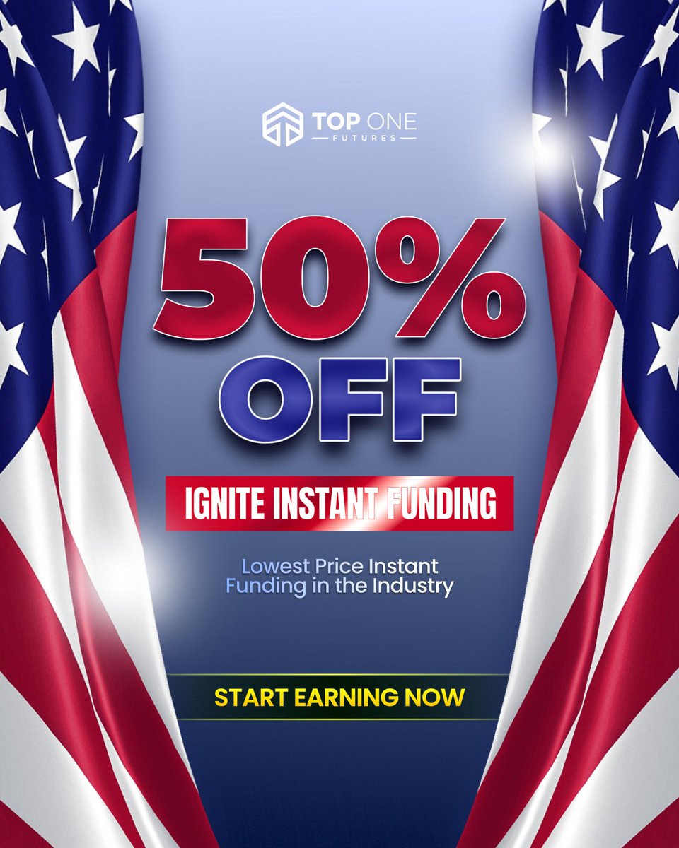 TopOneFutures's tweet photo. Skip the slow route this Independence Day.

We’re celebrating freedom with 50% off Ignite Instant Funding.

✅ No evaluation required
✅ Instant funding access
✅ Built for traders ready to move faster

Use code 'FREEDOM' at checkout. https://t.co/xVg4xwMscl