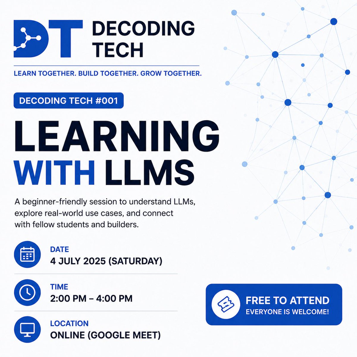 naw_bie206's tweet photo. Building Decoding Tech, one meetup at a time.

First online session this Saturday:
• Practical LLMs for learning
• AI startup talk
• Networking

Free to join.

https://t.co/gIngyzqLtp https://t.co/7Fbg5KtSwM