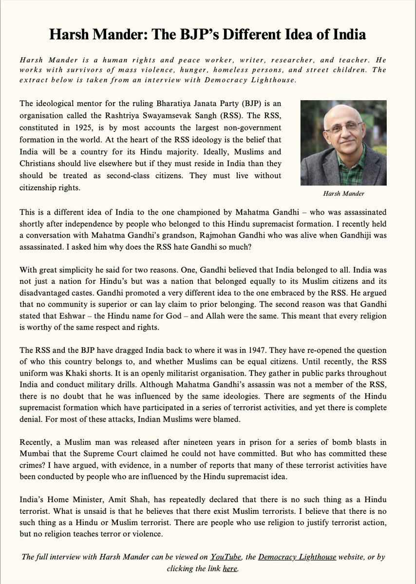 DemoLighthouse's tweet photo. The latest edition of the Democracy Lighthouse Digest is now live! It features an interview with @harsh_mander on the BJP's different idea of India. It also includes @Planet_Deb article on the emergence of the cockroach movement in India and a link to the latest book from @itihaasnaama and @OrnitShani on the making of India's constitution.

Read the full digest here https://t.co/ACxUa50ykO