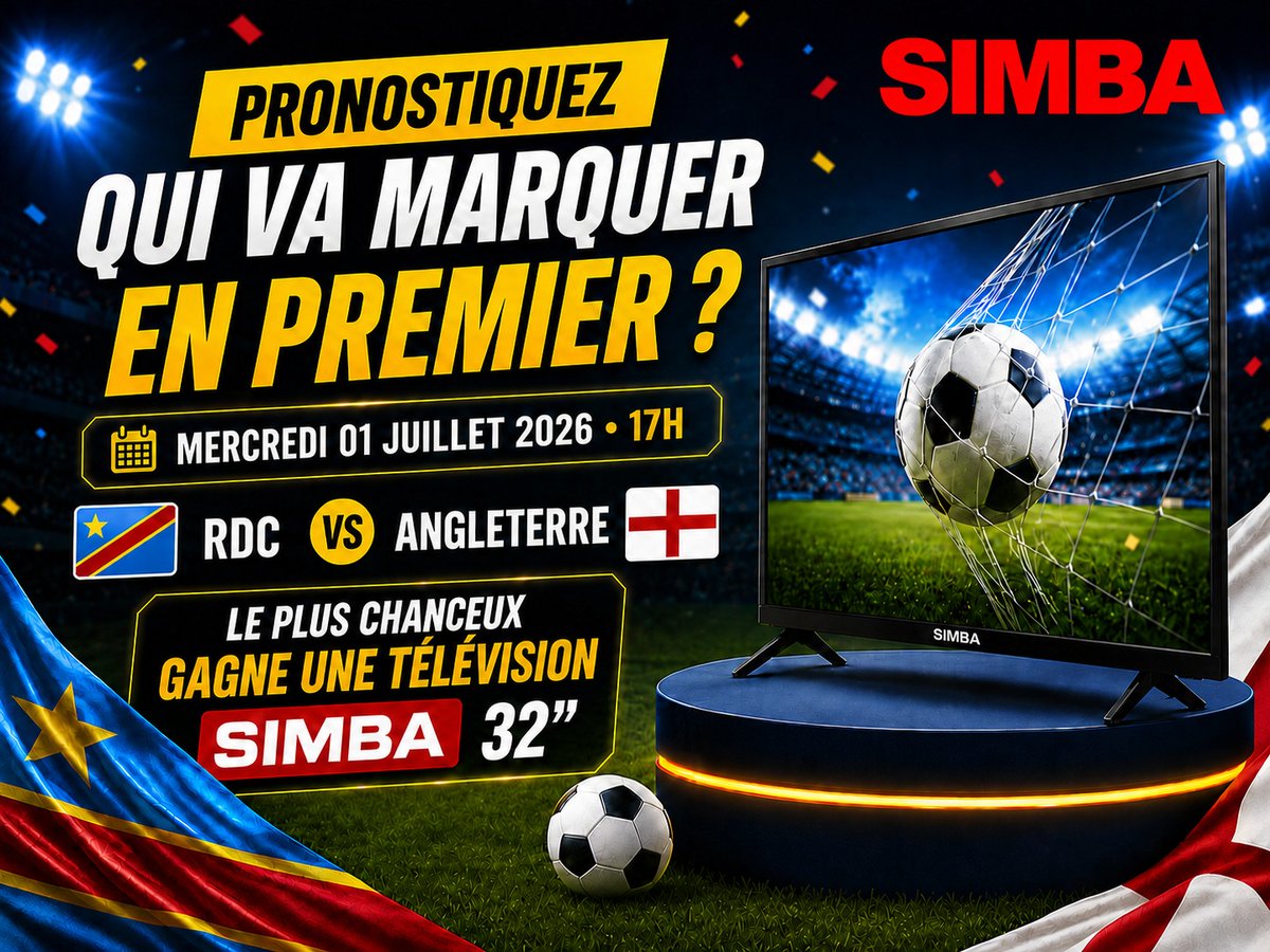 BonAppetitRDC's tweet photo. QUI VA MARQUER EN PREMIER
RDC vs Angleterre
Donnez le nom de l’équipe qui ouvrira le score en commentaire et tentez de gagner une télévision SIMBA 32 pouces.
#SimbaTV #RDC #Angleterre #Football #JeuConcours https://t.co/5kj23fUFGv